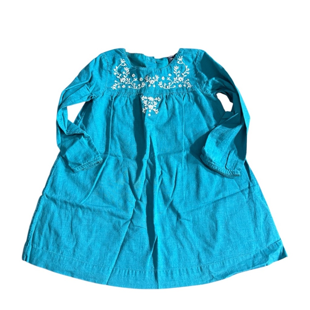 Baby Gap Teal Long Sleeve Dress with White Embroidery | 3T